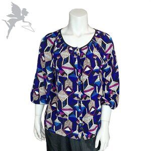 YUMI KIM Silk graphic abstract art print peasant top
